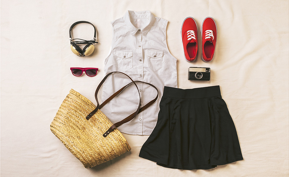 Overhead of essentials vintage woman.